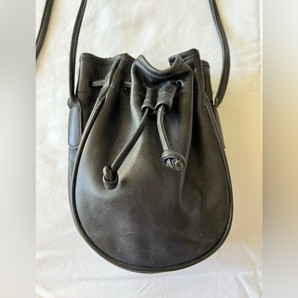 Vintage Coach Black Leather Drawstring Marble Bucket Bag Crossbody Purse - Picture 4 of 11
